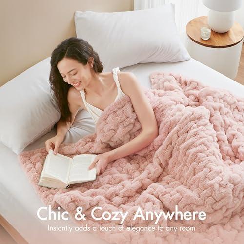 imageMadison Park Ruched Luxury Throw Premium Soft Cozy Brushed Long Faux Fur for Bed Couch or Sofa 50x60 PurpleBlush