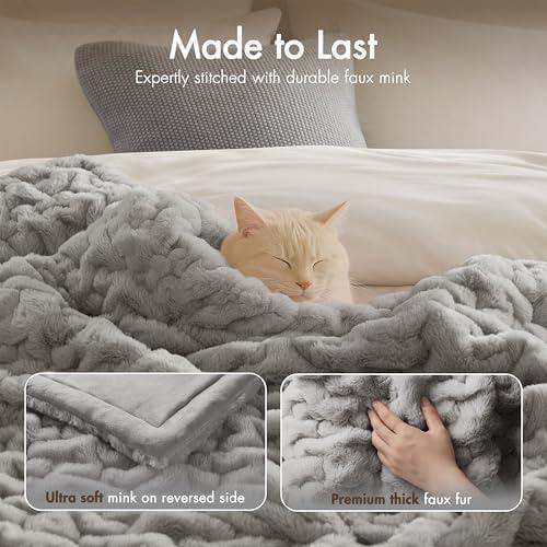 imageMadison Park Ruched Luxury Throw Premium Soft Cozy Brushed Long Faux Fur for Bed Couch or Sofa 50x60 PurpleGrey