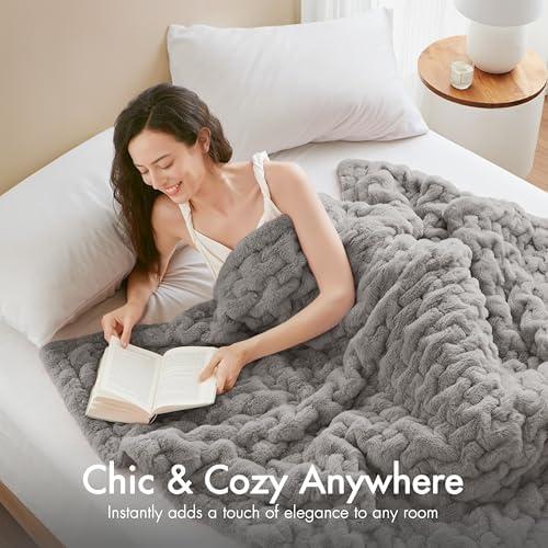 imageMadison Park Ruched Luxury Throw Premium Soft Cozy Brushed Long Faux Fur for Bed Couch or Sofa 50x60 PurpleGrey