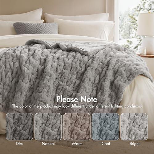 imageMadison Park Ruched Luxury Throw Premium Soft Cozy Brushed Long Faux Fur for Bed Couch or Sofa 50x60 PurpleGrey