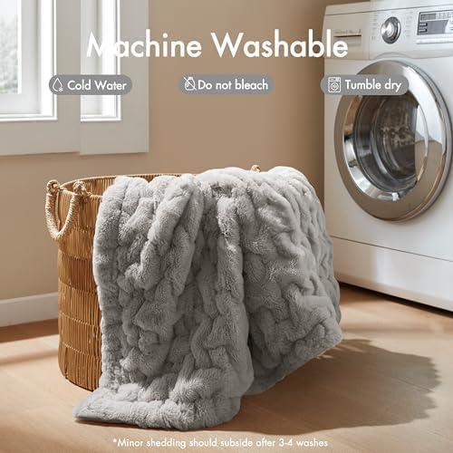imageMadison Park Ruched Luxury Throw Premium Soft Cozy Brushed Long Faux Fur for Bed Couch or Sofa 50x60 PurpleGrey