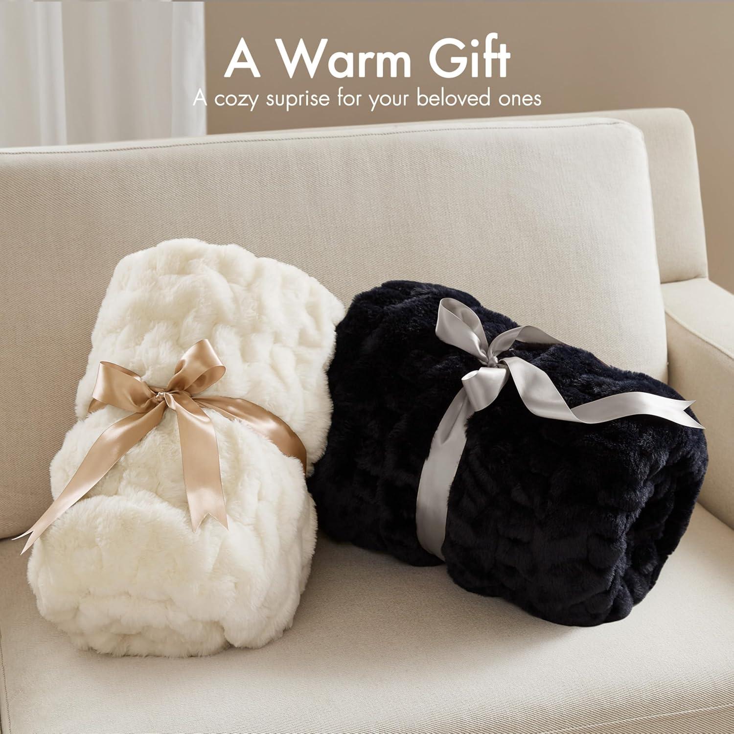 imageMadison Park Ruched Luxury Throw Premium Soft Cozy Brushed Long Faux Fur for Bed Couch or Sofa 50x60 PurpleIvory