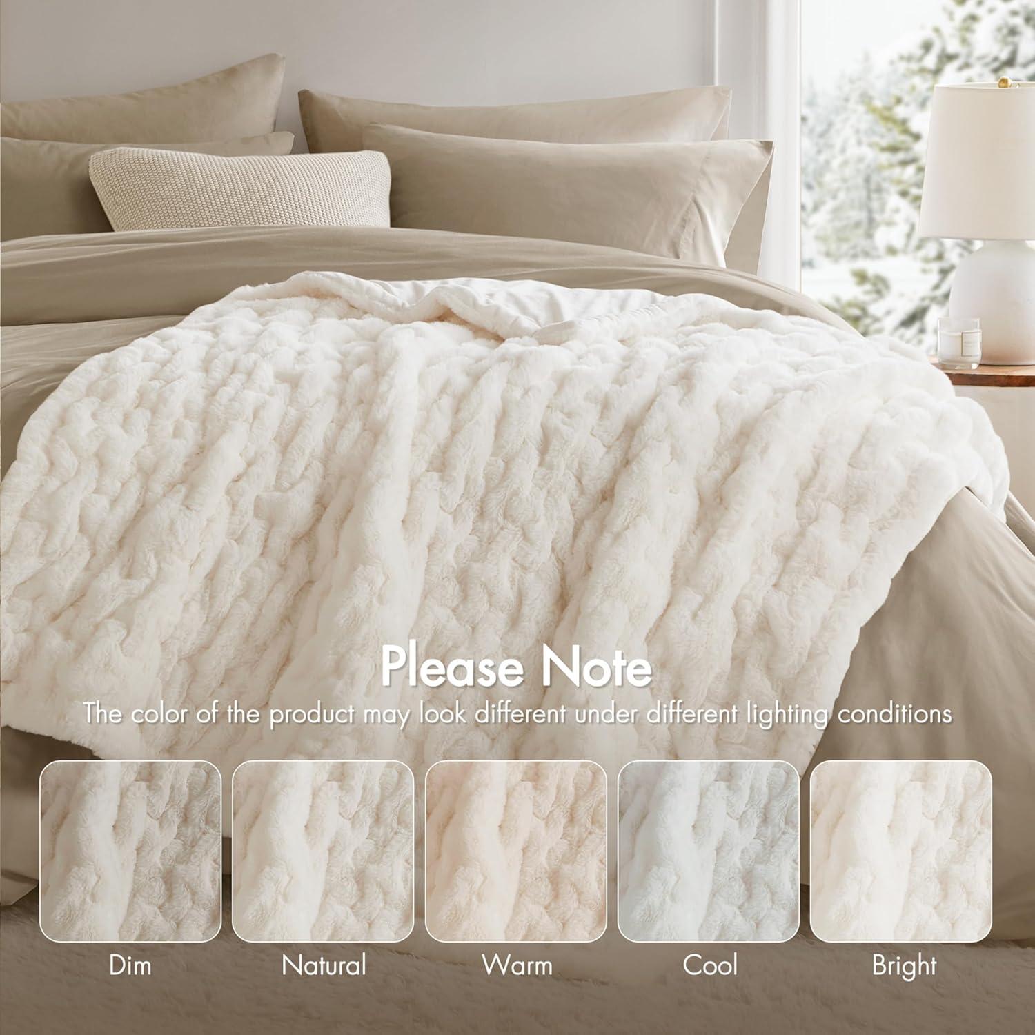 imageMadison Park Ruched Luxury Throw Premium Soft Cozy Brushed Long Faux Fur for Bed Couch or Sofa 50x60 PurpleIvory