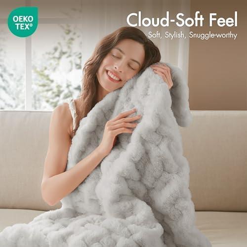 imageMadison Park Ruched Luxury Throw Premium Soft Cozy Brushed Long Faux Fur for Bed Couch or Sofa 50x60 PurpleSilver Grey