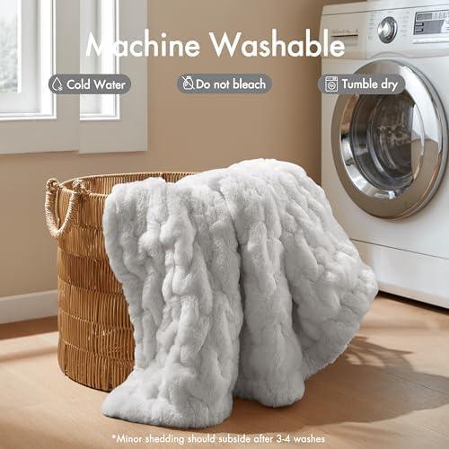 imageMadison Park Ruched Luxury Throw Premium Soft Cozy Brushed Long Faux Fur for Bed Couch or Sofa 50x60 PurpleSilver Grey