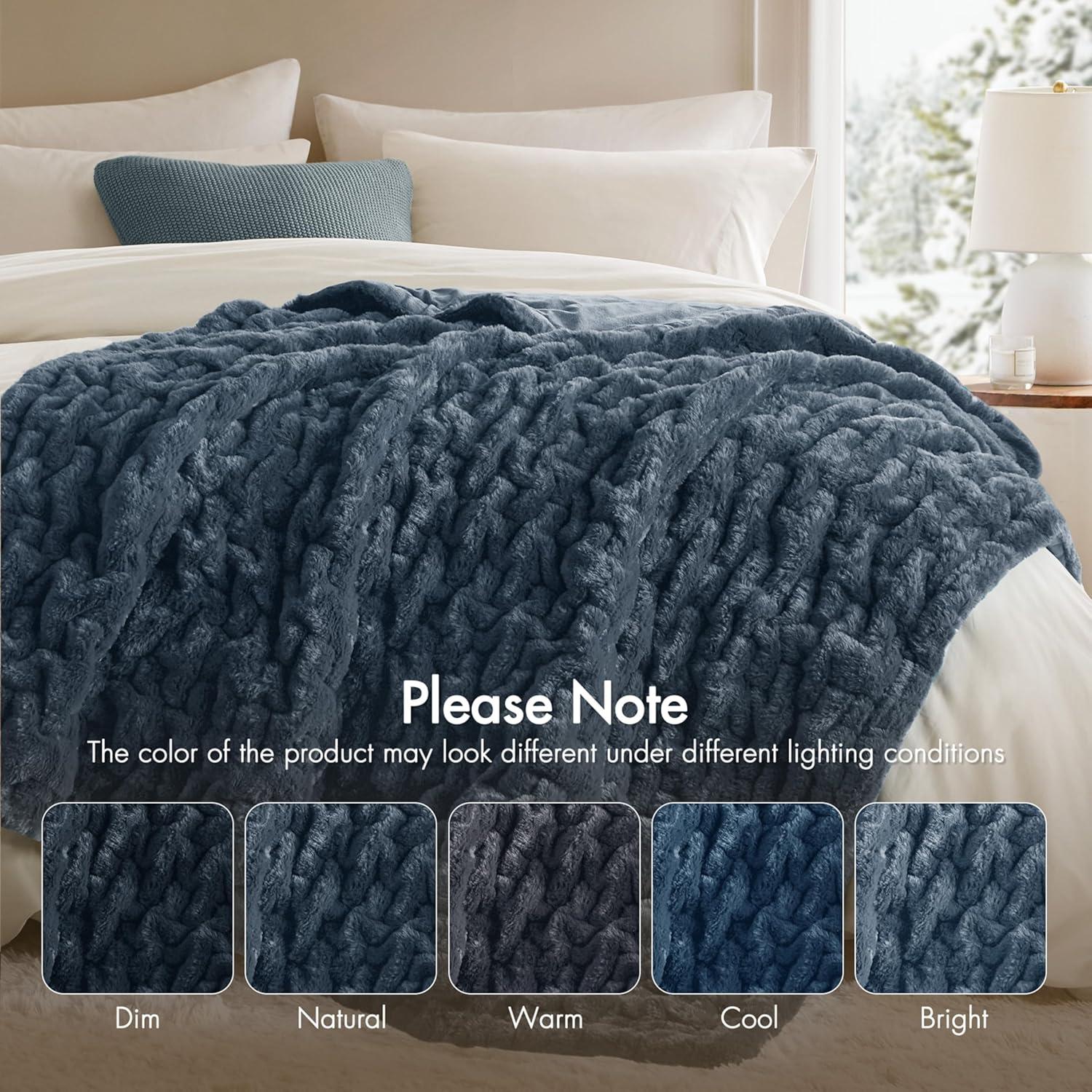 imageMadison Park Ruched Luxury Throw Premium Soft Cozy Brushed Long Faux Fur for Bed Couch or Sofa 50x60 PurpleSlate Blue