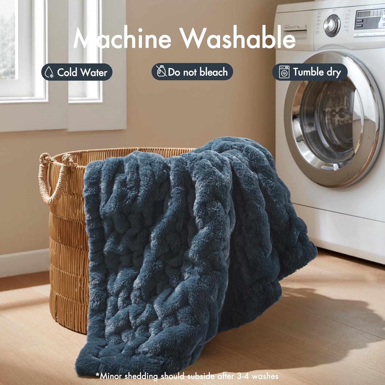 imageMadison Park Ruched Luxury Throw Premium Soft Cozy Brushed Long Faux Fur for Bed Couch or Sofa 50x60 PurpleSlate Blue