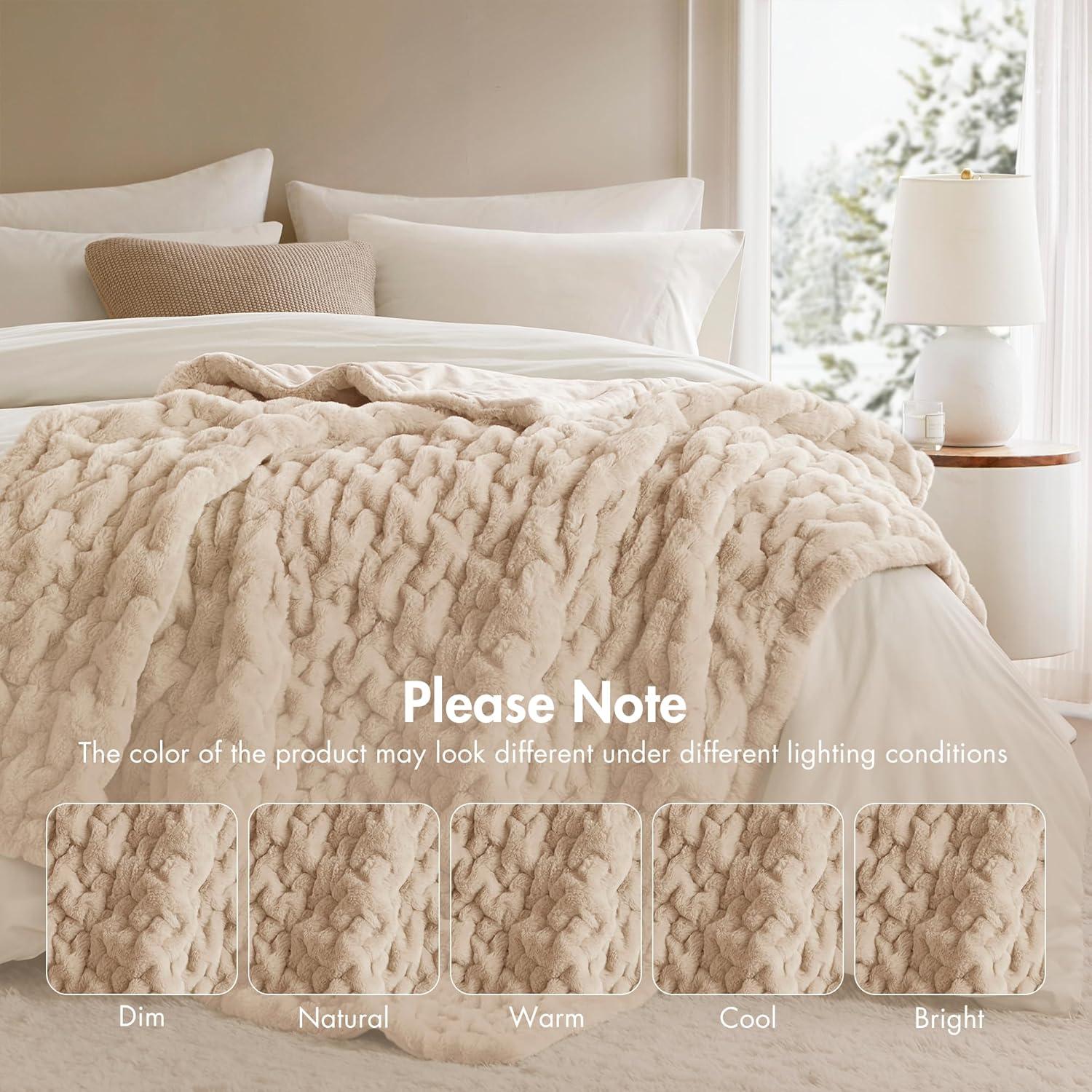 imageMadison Park Ruched Luxury Throw Premium Soft Cozy Brushed Long Faux Fur for Bed Couch or Sofa 50x60 PurpleTan