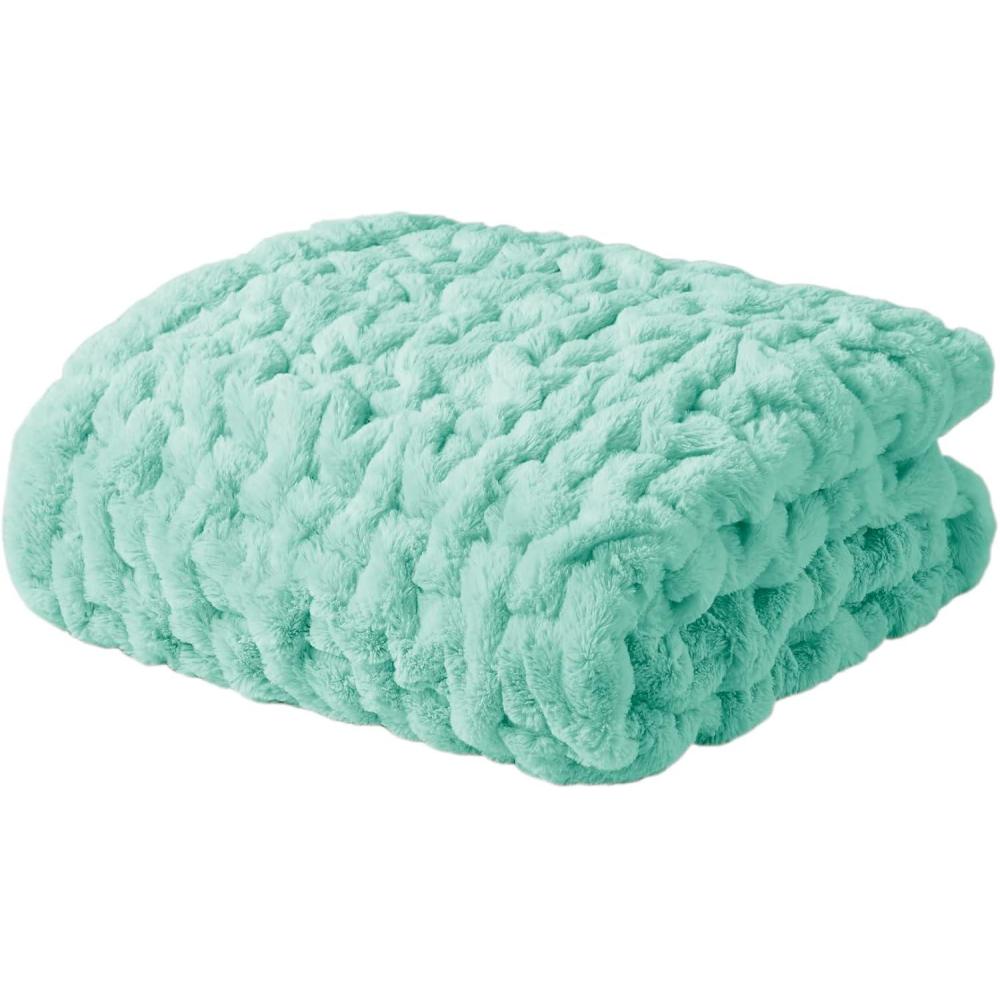 imageMadison Park Ruched Luxury Throw Premium Soft Cozy Brushed Long Faux Fur for Bed Couch or Sofa 50x60 PurpleAqua