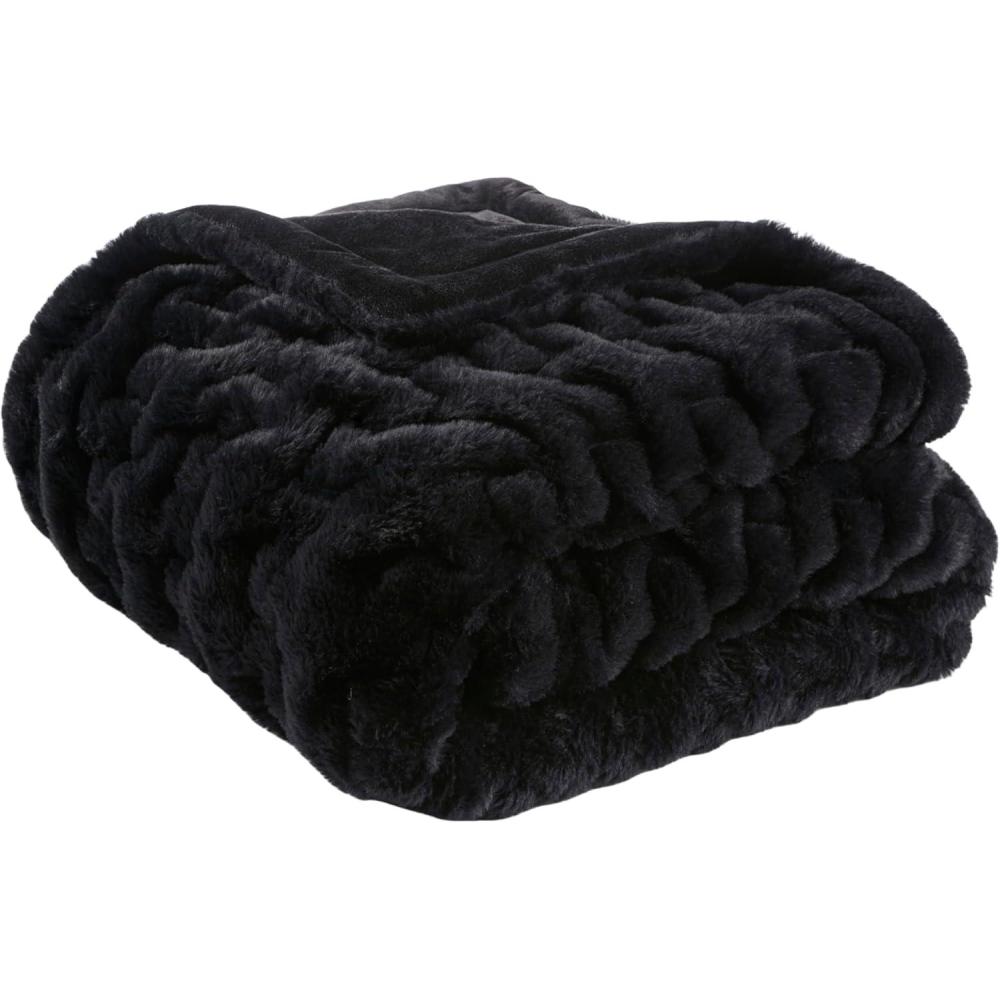 imageMadison Park Ruched Luxury Throw Premium Soft Cozy Brushed Long Faux Fur for Bed Couch or Sofa 50x60 PurpleBlack
