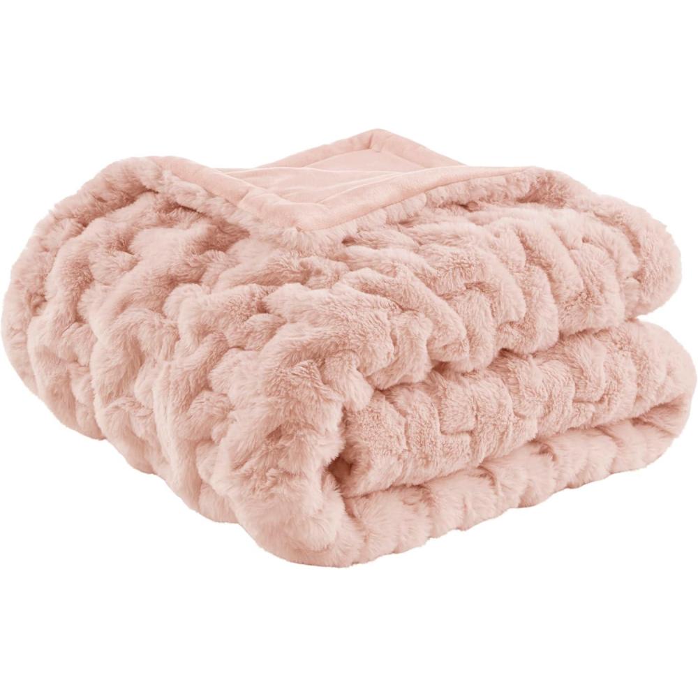 imageMadison Park Ruched Luxury Throw Premium Soft Cozy Brushed Long Faux Fur for Bed Couch or Sofa 50x60 PurpleBlush
