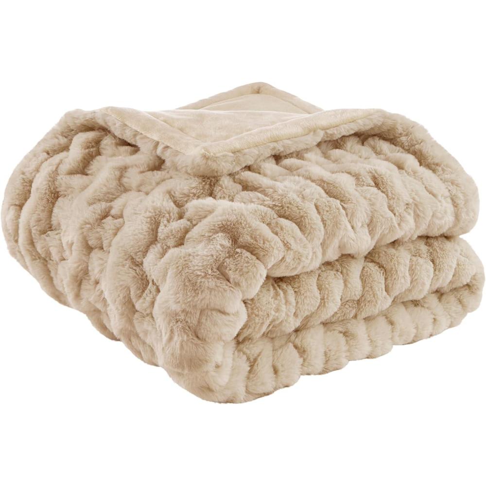 imageMadison Park Ruched Luxury Throw Premium Soft Cozy Brushed Long Faux Fur for Bed Couch or Sofa 50x60 PurpleTan