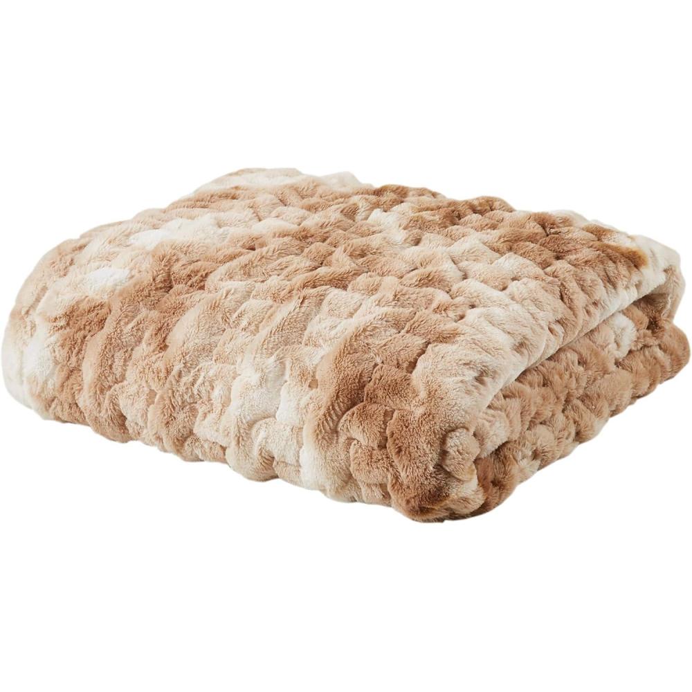 imageMadison Park Ruched Luxury Throw Premium Soft Cozy Brushed Long Faux Fur for Bed Couch or Sofa 50x60 PurpleTan Tie Dye