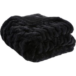 Madison Park Ruched Luxury Throw Premium Soft Cozy Brushed Long Faux Fur for Bed, Couch or Sofa, 50″x60″, Purple(Black)