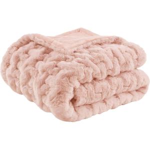Madison Park Ruched Luxury Throw Premium Soft Cozy Brushed Long Faux Fur for Bed, Couch or Sofa, 50″x60″, Purple(Blush)