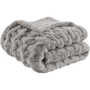 Madison Park Ruched Luxury Throw Premium Soft Cozy Brushed Long Faux Fur for Bed, Couch or Sofa, 50″x60″, Purple(Grey)