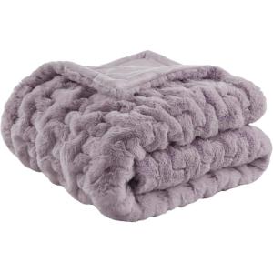 Madison Park Ruched Luxury Throw Premium Soft Cozy Brushed Long Faux Fur for Bed, Couch or Sofa, 50″x60″, Purple(Lavender Gray)