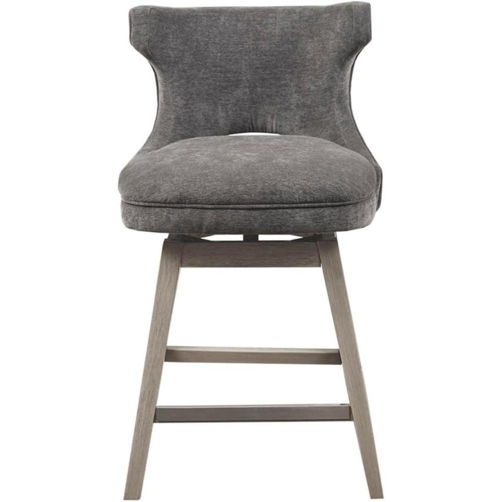 imageMadison Park Emmett Swivel Counter Stool  Chic Modern Scoop Back Counter Height Barstool Kitchen Island Chair Solid Wood Legs Silver Nailhead Accent Assembly Required 37 High BeigeCharcoal