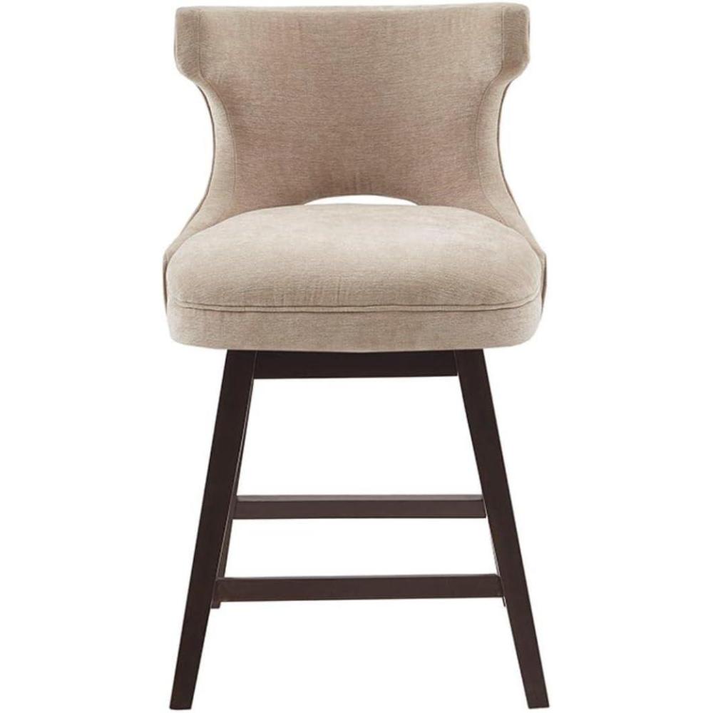imageMadison Park Emmett Swivel Counter Stool Chic Modern Scoop Back Counter Height Barstool Kitchen Island Chair Solid Wood Legs Silver Nailhead Accent Assembly Required 37 High BeigeBeige