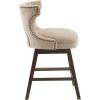 Madison Park Emmett Swivel Counter Stool – Chic Modern, Scoop Back, Counter Height Barstool, Kitchen Island Chair, Solid Wood Legs, Silver Nailhead Accent, Assembly Required, 37″ High Beige(Beige)