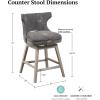 Madison Park Emmett Swivel Counter Stool – Chic Modern, Scoop Back, Counter Height Barstool, Kitchen Island Chair, Solid Wood Legs, Silver Nailhead Accent, Assembly Required, 37″ High Beige(Charcoal)