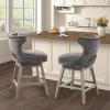 Madison Park Emmett Swivel Counter Stool – Chic Modern, Scoop Back, Counter Height Barstool, Kitchen Island Chair, Solid Wood Legs, Silver Nailhead Accent, Assembly Required, 37″ High Beige(Charcoal)