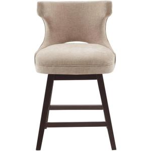 Madison Park Emmett Swivel Counter Stool – Chic Modern, Scoop Back, Counter Height Barstool, Kitchen Island Chair, Solid Wood Legs, Silver Nailhead Accent, Assembly Required, 37″ High Beige(Beige)