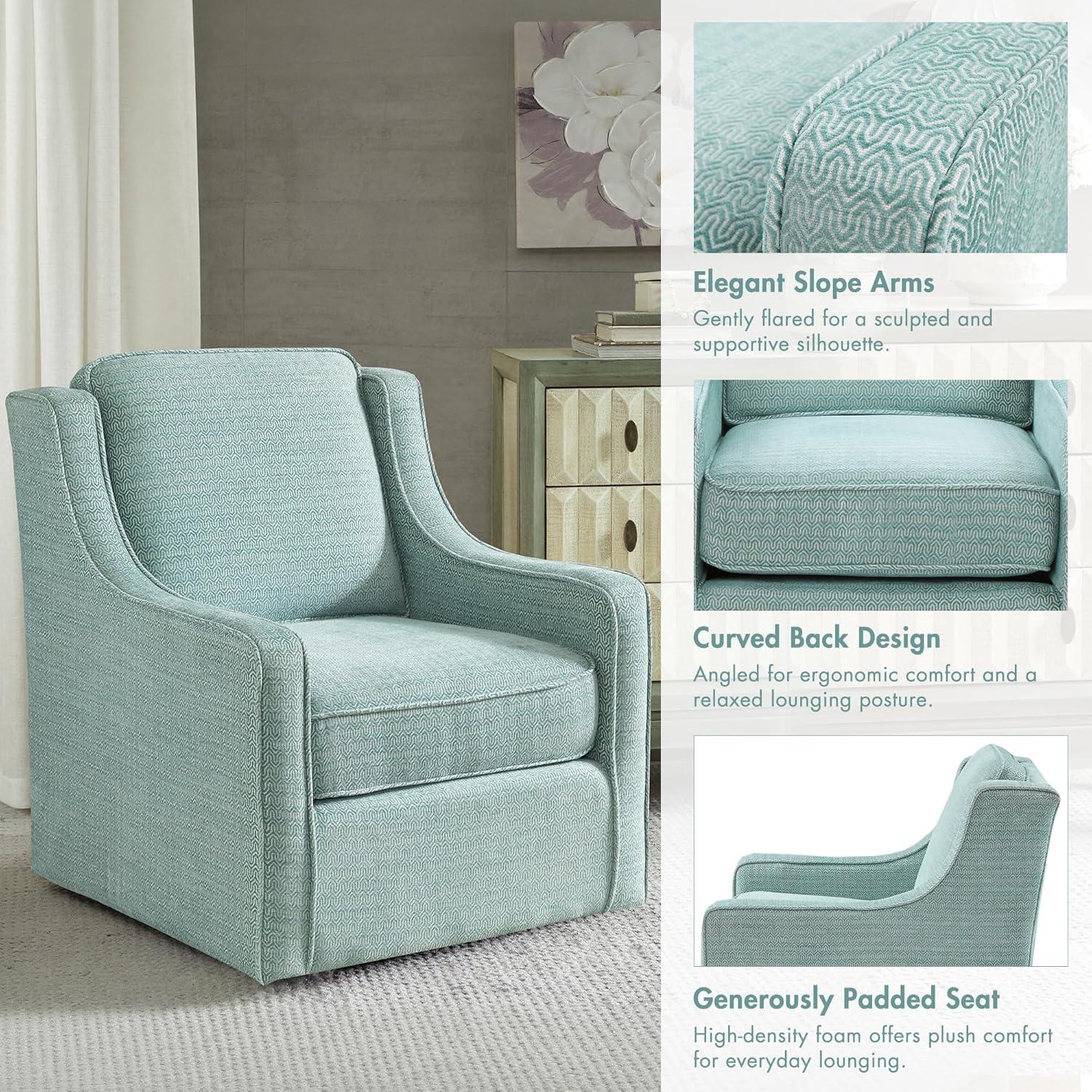 imageMadison Park Harris Swivel Chair Solid Wood Plywood Metal Base Accent Armchair Modern Classic Style Family Room Sofa Furniture 285 Wide Dusty Aqua