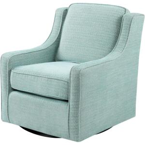 Madison Park Harris Swivel Chair – Solid Wood, Plywood, Metal Base Accent Armchair Modern Classic Style Family Room Sofa Furniture, 28.5″ Wide, Dusty Aqua