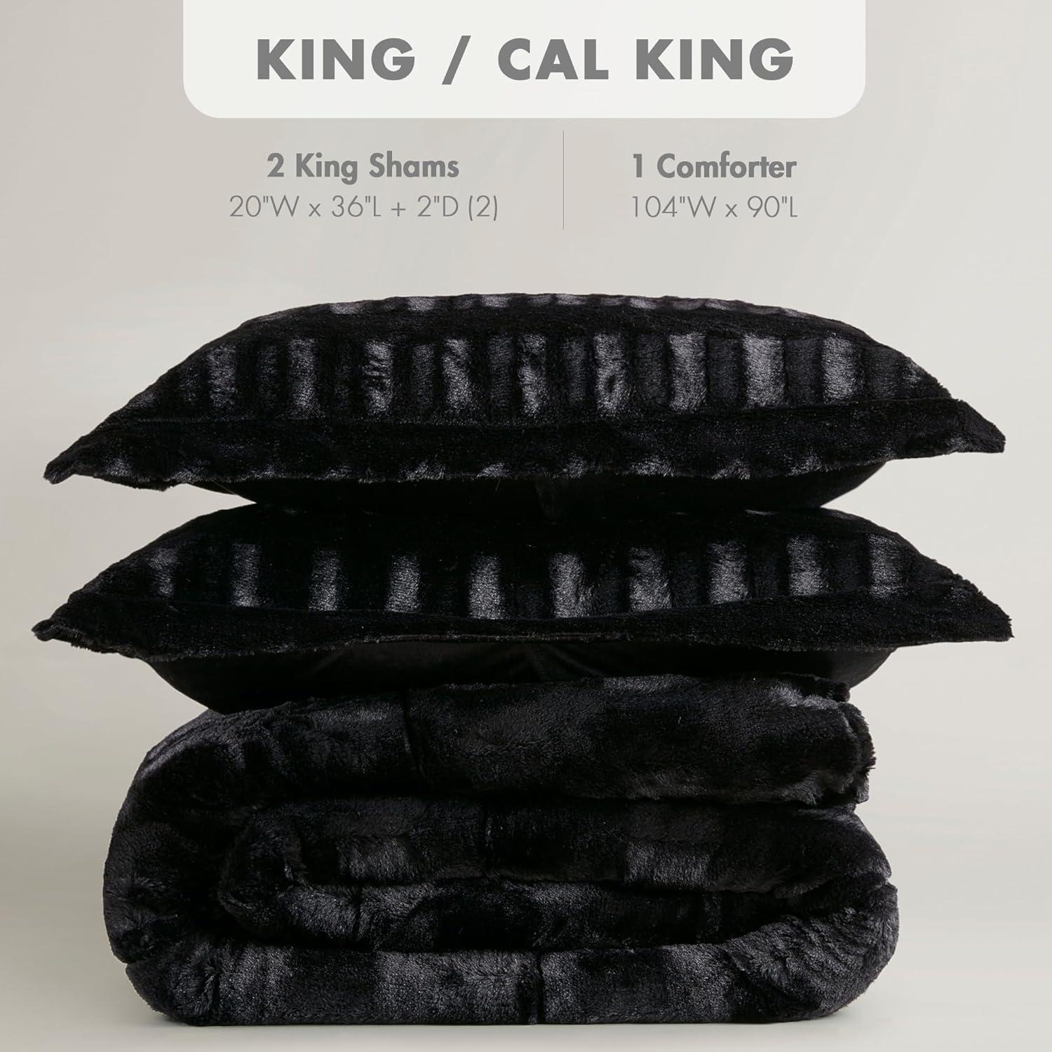 imageMadison Park Soft Plush Comforter Long Faux Fur Design Mid Century Modern All Season Down Alternative Bedding Set with Matching Sham FullQueen Gia GrayWhite 3 PieceBlack