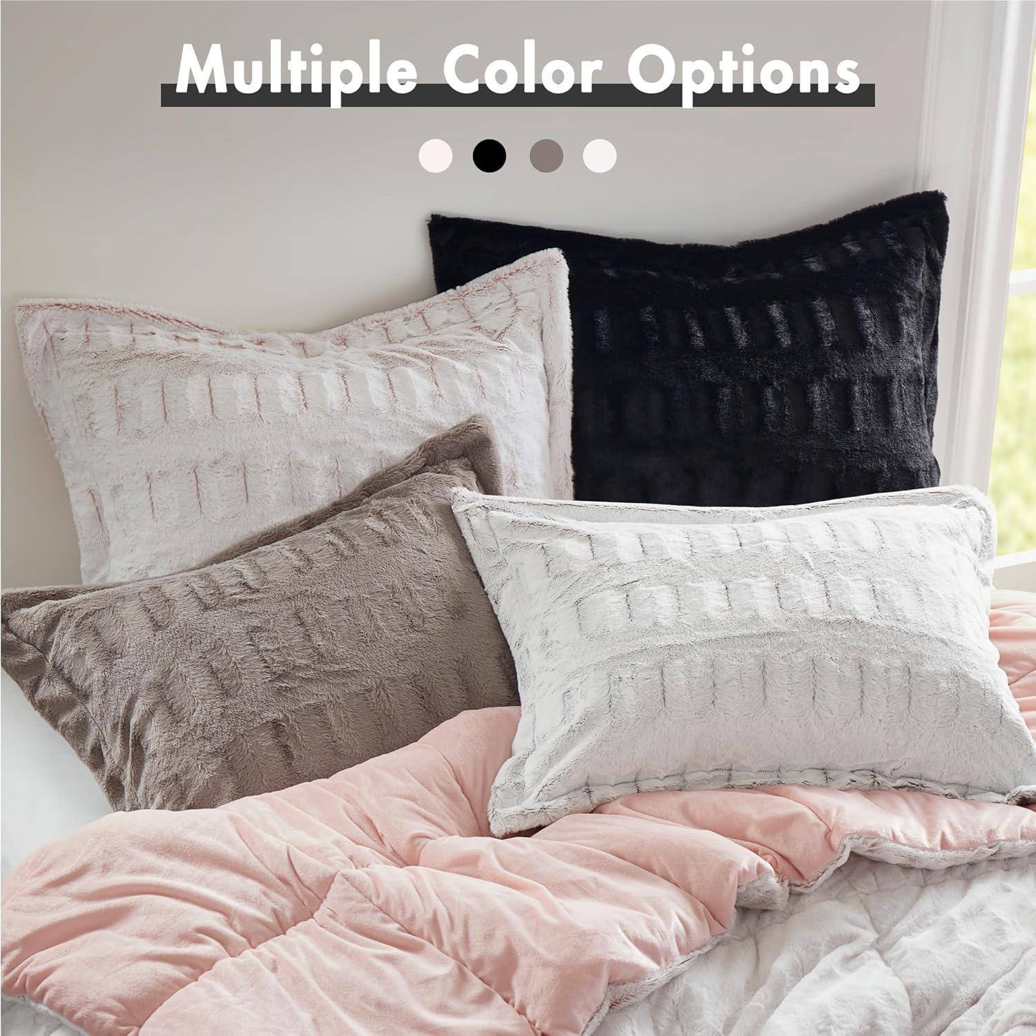imageMadison Park Soft Plush Comforter Long Faux Fur Design Mid Century Modern All Season Down Alternative Bedding Set with Matching Sham FullQueen Gia GrayWhite 3 PieceBlack