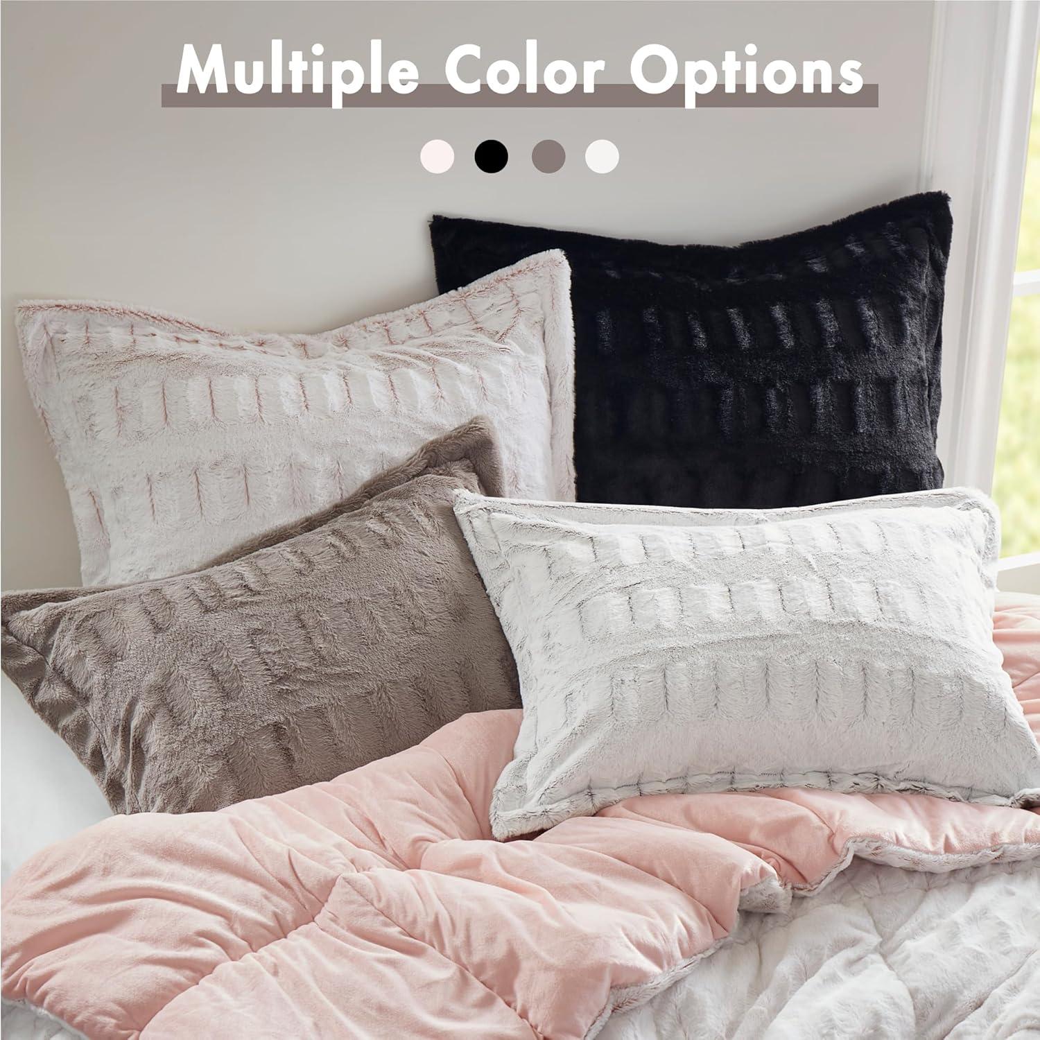 imageMadison Park Soft Plush Comforter Long Faux Fur Design Mid Century Modern All Season Down Alternative Bedding Set with Matching Sham FullQueen Gia GrayWhite 3 PieceGray