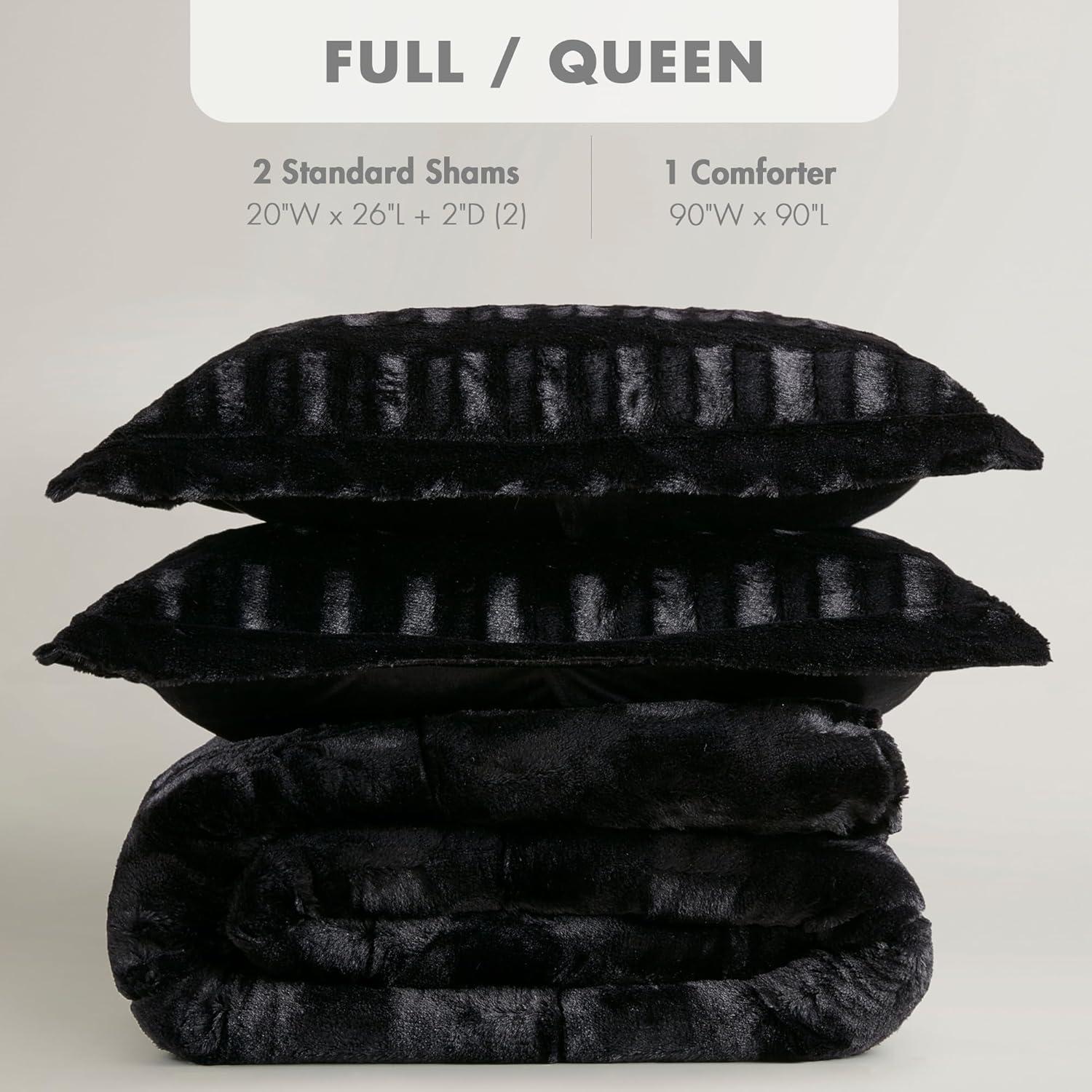 imageMadison Park Soft Plush Comforter Long Faux Fur Design Mid Century Modern All Season Down Alternative Bedding Set with Matching Sham FullQueen Gia GrayWhite 3 PieceBlack
