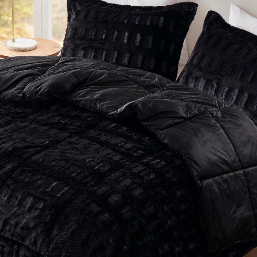 imageMadison Park Soft Plush Comforter Long Faux Fur Design Mid Century Modern All Season Down Alternative Bedding Set with Matching Sham FullQueen Gia GrayWhite 3 PieceBlack