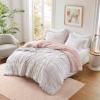 Madison Park Soft Plush Comforter Long Faux Fur Design, Mid Century, Modern All Season Down Alternative Bedding Set with Matching Sham, Full/Queen, Gia, Gray/White 3 Piece(Blush/White)