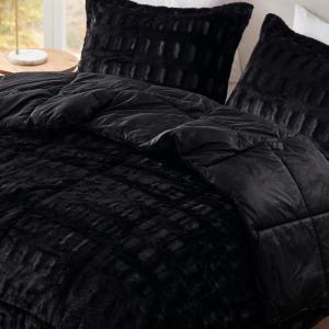 Madison Park Soft Plush Comforter Long Faux Fur Design, Mid Century, Modern All Season Down Alternative Bedding Set with Matching Sham, Full/Queen, Gia, Gray/White 3 Piece(Black)