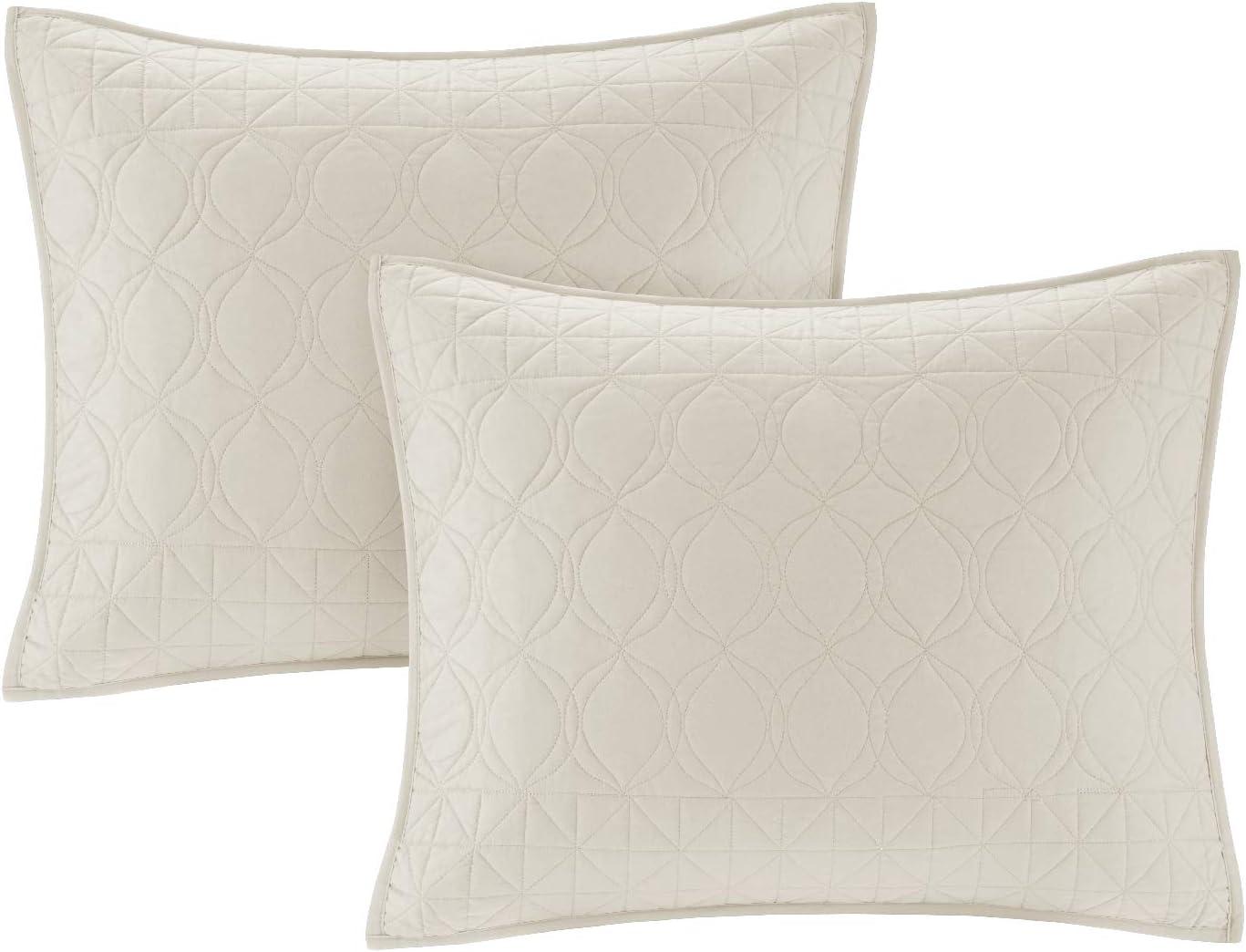 imageMadison Park Linnette Reversible Quilt Set All Season Breathable Coverlet Lightweight Cozy Bedding Layers Matching Shams FullQueen90x90 Geometric Cream 3 PieceGeometric Cream