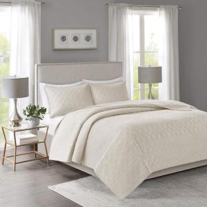 Madison Park Linnette Reversible Quilt Set – All Season Breathable Coverlet, Lightweight Cozy Bedding Layers, Matching Shams, Full/Queen(90″x90″), Geometric Cream 3 Piece(Geometric Cream)
