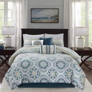 Madison Park Pure Ronan Cotton Comforter Set – Casual Paisley Design, All Season Alternative Down Cozy Bedding, Matching Shams, Decorative Pillows, Blue King/Cal King(104″x92″) 5 Piece(Mercia Medallion Teal)