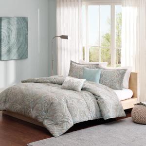 Madison Park Pure Ronan Cotton Comforter Set – Casual Paisley Design, All Season Alternative Down Cozy Bedding, Matching Shams, Decorative Pillows, Blue King/Cal King(104″x92″) 5 Piece(Ronan Paisley Blue)