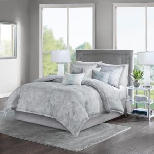 Madison Park Pure Ronan Cotton Comforter Set – Casual Paisley Design, All Season Alternative Down Cozy Bedding, Matching Shams, Decorative Pillows, Blue King/Cal King(104″x92″) 5 Piece(Emory Marble Grey)