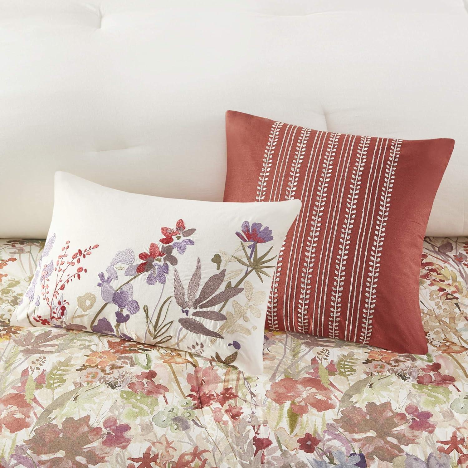 imageMadison Park 100 Cotton Comforter Set Feminine Design Colorful Floral Print All Season Down Alternative Bedding Layer and Matching Shams California King 104 in x 92 in Mariana Multi 7 PieceMulticolor