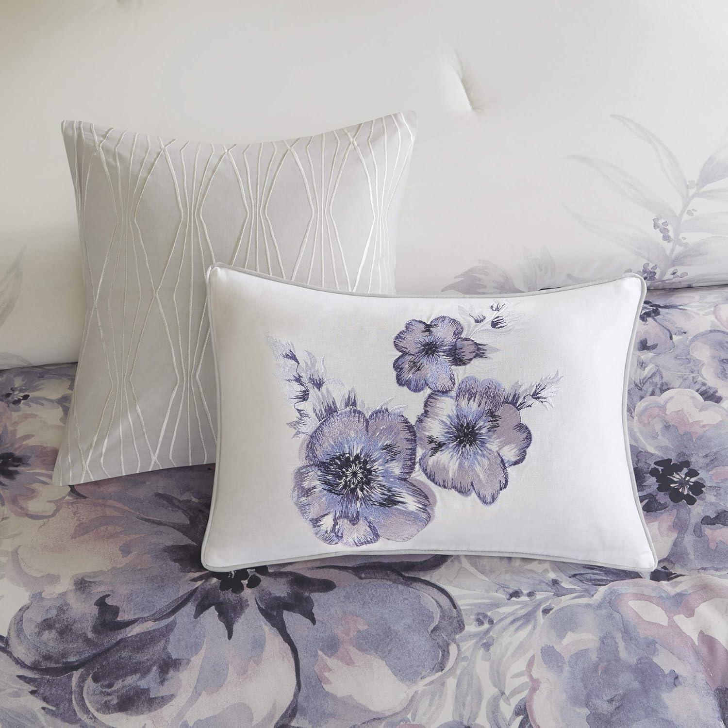 imageMadison Park 100 Cotton Comforter Set Feminine Design Colorful Floral Print All Season Down Alternative Bedding Layer and Matching Shams California King 104 in x 92 in Mariana Multi 7 PiecePurple