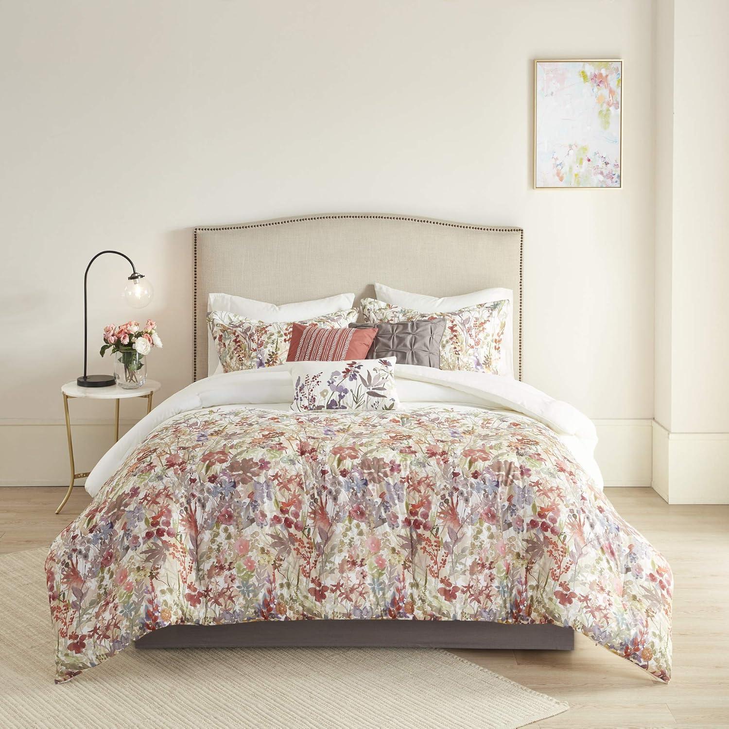 imageMadison Park 100 Cotton Comforter Set Feminine Design Colorful Floral Print All Season Down Alternative Bedding Layer and Matching Shams California King 104 in x 92 in Mariana Multi 7 PieceMulticolor