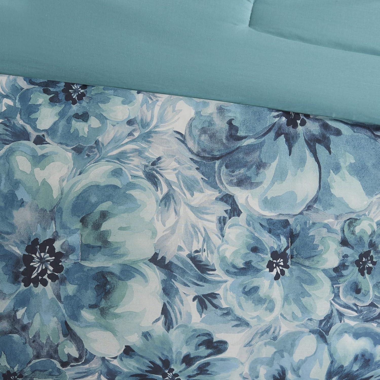 imageMadison Park 100 Cotton Comforter Set Feminine Design Colorful Floral Print All Season Down Alternative Bedding Layer and Matching Shams California King 104 in x 92 in Mariana Multi 7 PieceTeal
