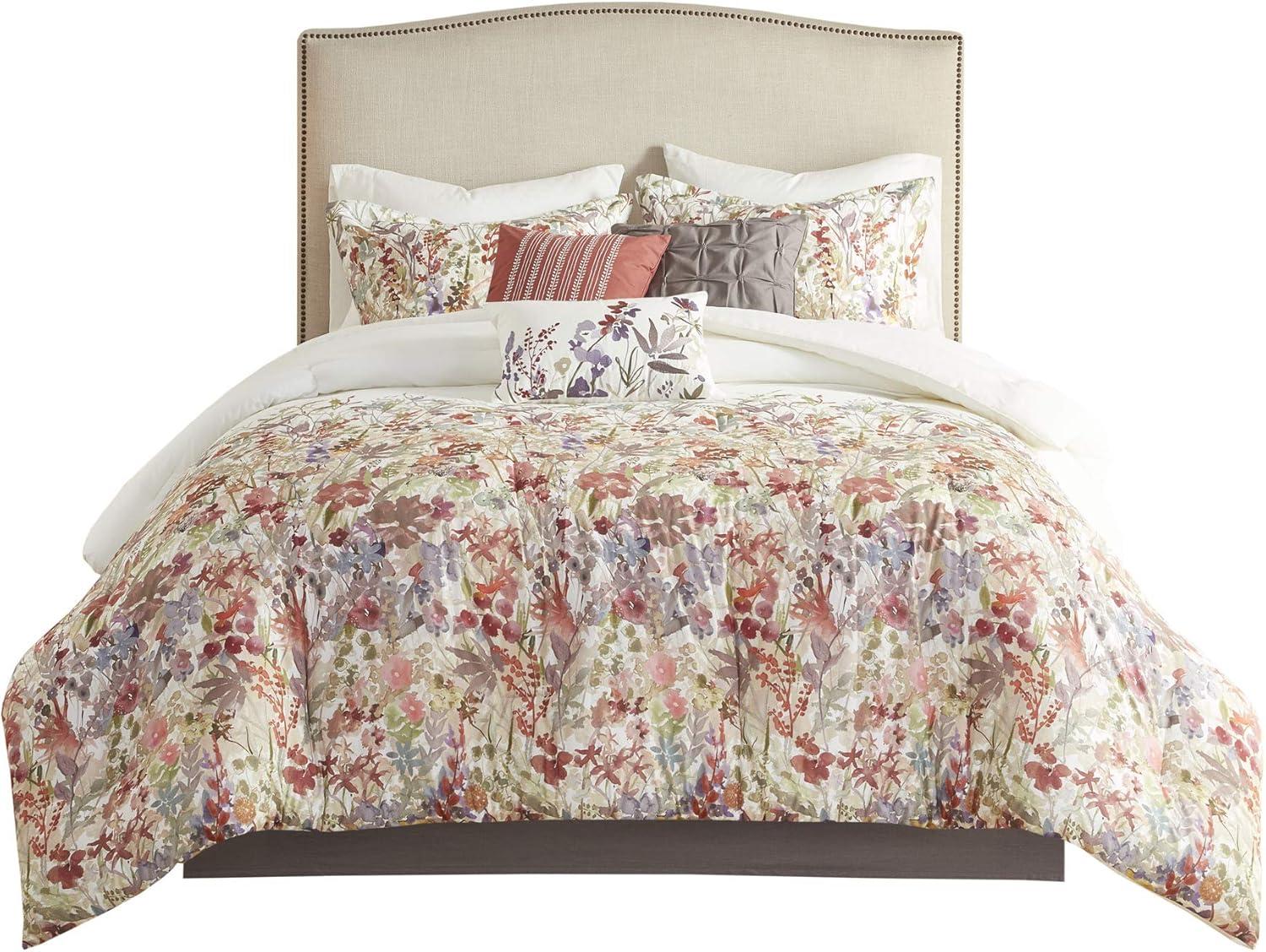 imageMadison Park 100 Cotton Comforter Set Feminine Design Colorful Floral Print All Season Down Alternative Bedding Layer and Matching Shams California King 104 in x 92 in Mariana Multi 7 PieceMulticolor