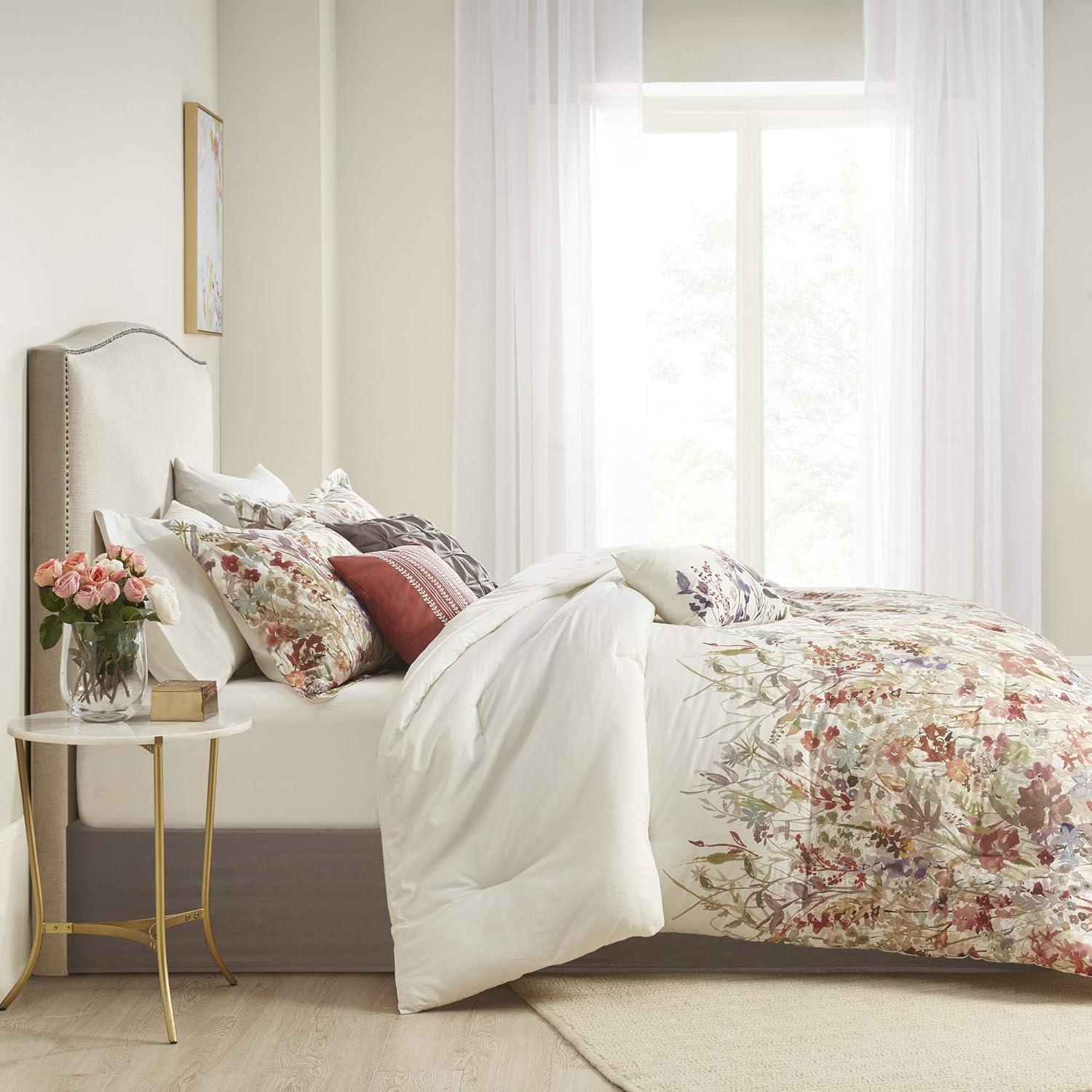 imageMadison Park 100 Cotton Comforter Set Feminine Design Colorful Floral Print All Season Down Alternative Bedding Layer and Matching Shams California King 104 in x 92 in Mariana Multi 7 PieceMulticolor