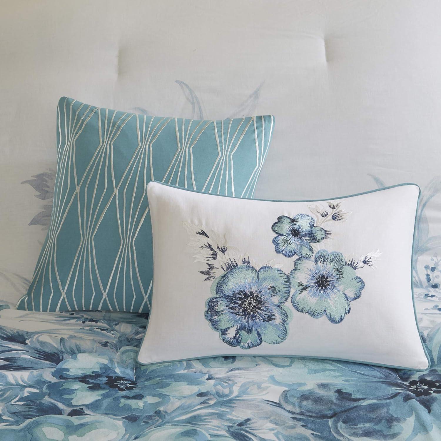 imageMadison Park 100 Cotton Comforter Set Feminine Design Colorful Floral Print All Season Down Alternative Bedding Layer and Matching Shams California King 104 in x 92 in Mariana Multi 7 PieceTeal
