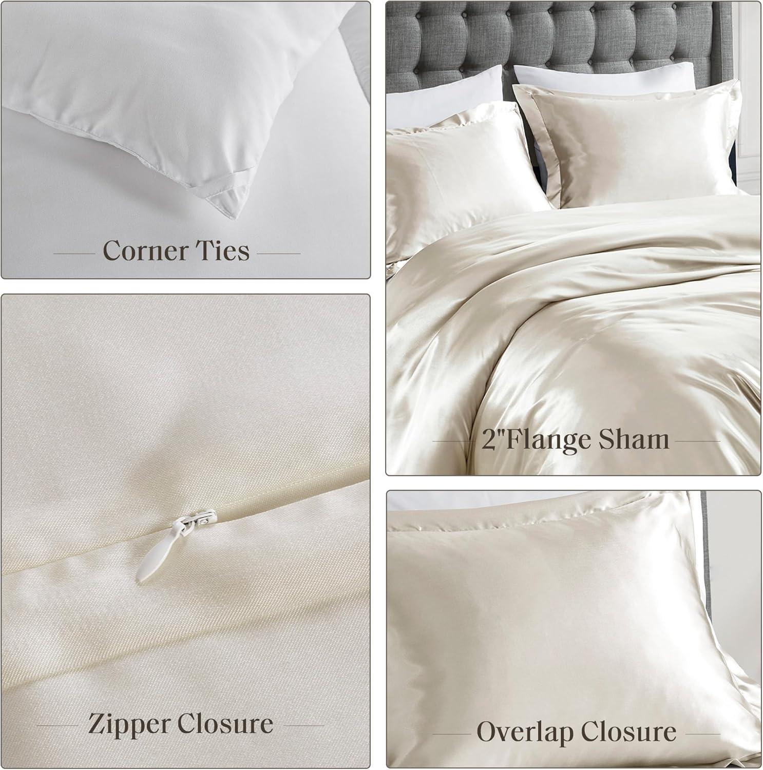 imageMadison Park Queen Satin Comforter Set Luxuriously Smooth on Hair amp Skin Lustrous Silky Comforters Queen Size All Season Satin Luxury Bedding Set Queen Shams FullQueen Grey 4 PieceIvory