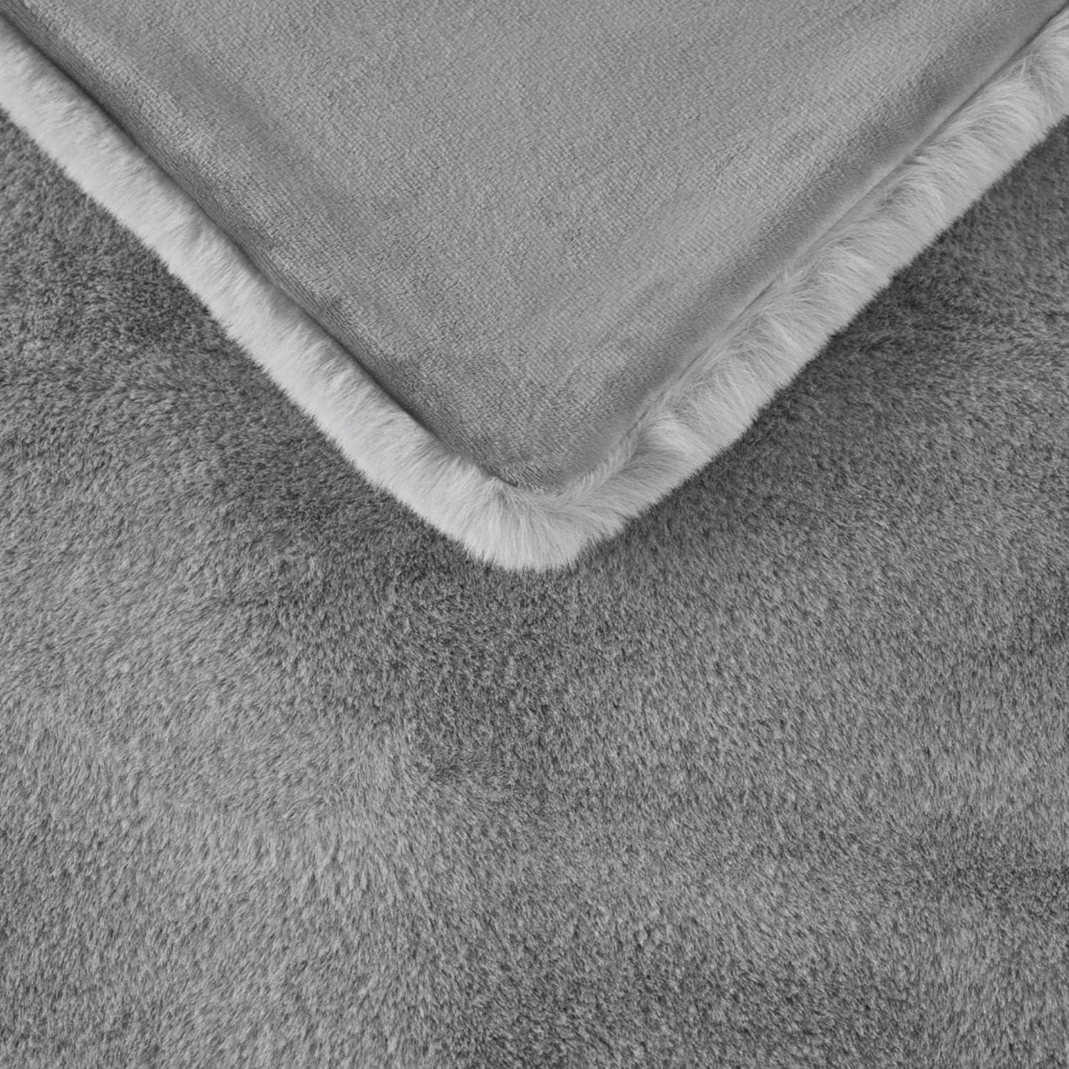 imageMadison Park Reversible Faux Fur Throw Blanket for Winter Premium Warm Fuzzy Cover Luxuriously Soft Velvet Texture Reverse Cozy for Lounging on Couch Sofa Ideal for Home Office 50x60 GreyGrey